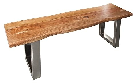 invicta INTERIOR Massive Baumstamm Bank Mammut Nature 160cm Akazie Massivholz Industrial Look Sitzbank Küchenbank