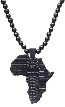 Hanessa Schwarz Damen u. Herren Schmuck.Africa Perlen Halskette, Land-Karte Afrika aus Holz