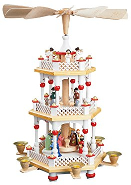 Richard Glässer Seiffen Weihnachtspyramide Christi Geburt, 2-stöckig, 40 cm hoch, original Erzgebirge