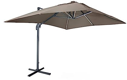 Alice's Garden - Parasol déporté solaire LED rectangulaire 3x4m haut de gamme - Luce Taupe - Parasol excentré inclinable. rabattable et rotatif à 360°. chargeur solaire