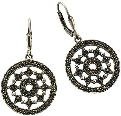 Zeeme Gemstones Damen Ohrringe 925/- Sterling Silber 3,8cm Geschwärzt Markasit schwarz 360230354