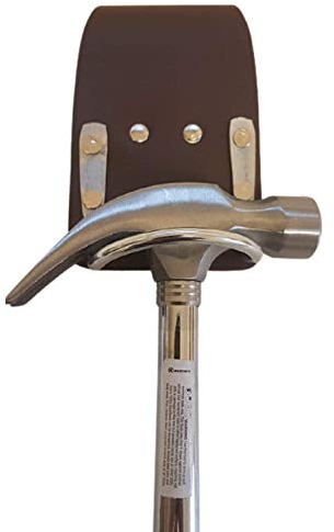 BBI Brown Leather Hammer Holder for Tool Belt | Steel Saddle Scafffolding Tool Belt Pouch