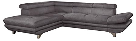 Mivano Ecksofa Enterprise / Trendige Eckcouch in L-Form mit Ottomane links / Kopfstützen und Armteil verstellbar / 277 x 75 x 238 / Mikrofaser: dunkelgrau