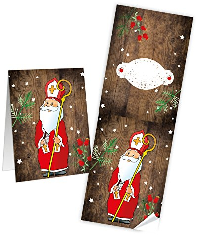 Logbuch-Verlag 25 lange Heiliger Nikolaus Santa Sticker Aufkleber für Namen 7 x 21 cm Weihnachten Banderole selbstklebend rot natur