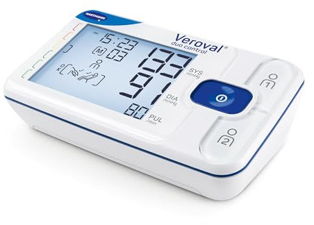 VEROVAL, Tensiómetro de Brazo Digital Duo Control, Medidor de Tensión Arterial, Aparato para Medir la Tensión, Medición Rápida y Precisa, Tecnología Dúo Sensor, 200 Lecturas, Talla Mediana (22-32cm)
