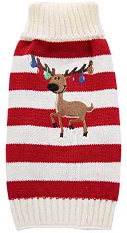 Balacoo Weihnachtspullover für Welpen, Rentier-Motiv, Weihnachts-Elch-Kleidung, Strickwaren, Weihnachts-Kostüm, Größe XS (Rot)