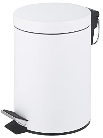 Novel Solutions Innoteck Essentials Round Colour Coated Pedal Bin 3L Dustbin Size 26x17cm for Kitchen and bathroom, Matt White, Powder Coated Steel, 3 Litre