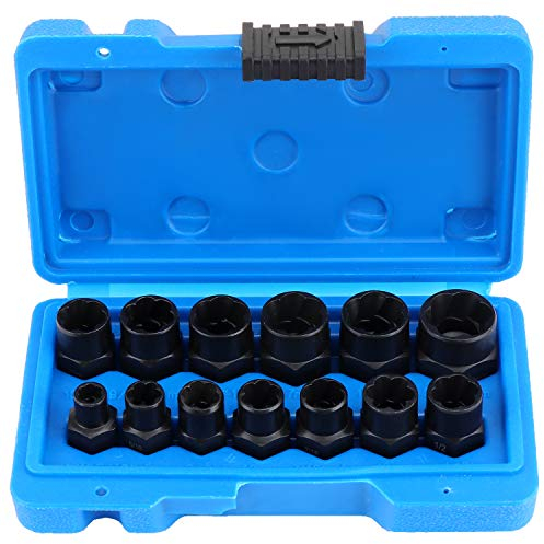 HSEAMALL 13-teiliges Dreh-Steckschlüssel-Set, 3/8-Zoll-Antrieb, beschädigte Bolzenentferner, Griffmutter-Ausdreher-Steckschlüssel-Sets zum Entfernen von Sicherungsradmuttern