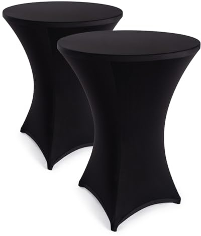 Blumtal 2er Set Stretch Stehtisch Hussen Bügelfrei - Oeko -TEX zertifizierte Tischhussen für Stehtische Ø 60 – 65 cm - Verstärkung im Fußbereich - waschmaschinengeeignet - Schwarz