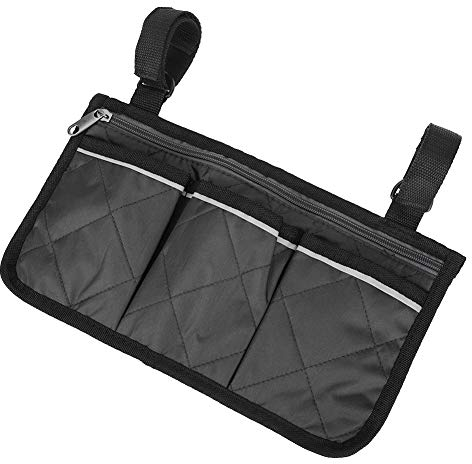 Rollstuhltasche für Armlehne, 600D Oxford Rollstuhl Tasche mit Reflektierenden Streifen, Wasserdichte Rollstuhltasche Seitlich für Elektrorollstuhl, Walker, Mobility Scooter, Rollatoren, Schwarz