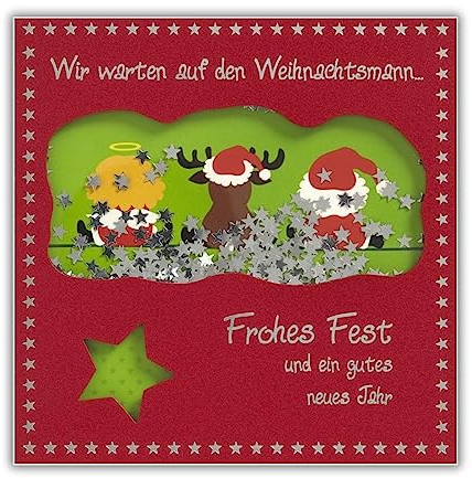 bsb Weihnachtskarte mit Umschlag & Shake-Effekt - Weihnachtspostkarte mit Weihnachtsmotiv - Grußkarte für Weihnachten - Merry Christmas Card - Weihnachten-Karte in 15,5 x 15,5 cm