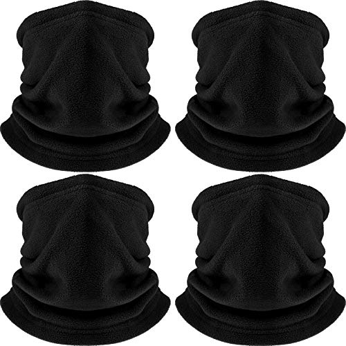 Hicarer 4 Pieces Winter Fleece Neck Warmer Snoods for Men Women Gaiter Thick Thermal Windproof Ski Neck Scarf Balaclava(Black)
