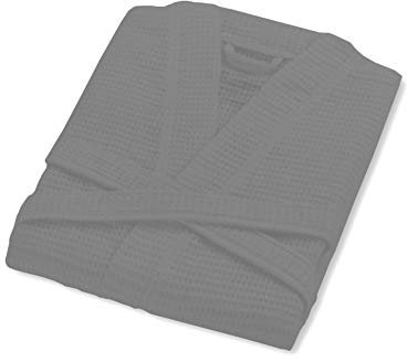 A & B TRADERS Waffle Dressing Gown Lightweight Kimono Housecoat Bathrobe Soft Egyptian Cotton Men Women (Grey)