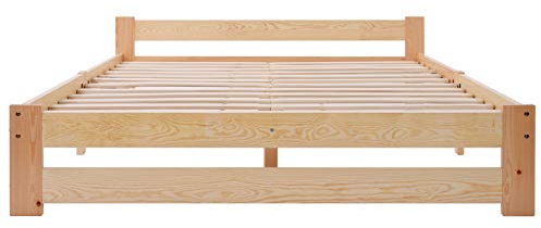 belupai Solide Massivholzbett Futonbett Massivholz Natur Bett aus mit Kopfteil und Lattenrost, Natur (200x140cm)
