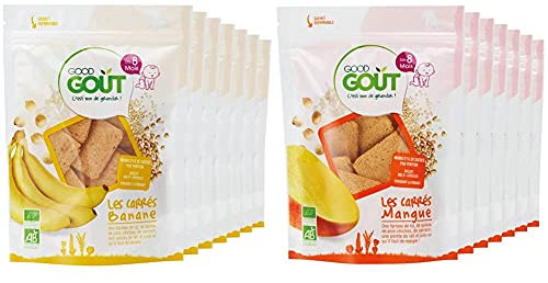 Good Goût - BIO - Les Carrés Banane 50 g - Pack de 7 & BIO - Les Carrés Mangue 50 g - Pack de 7