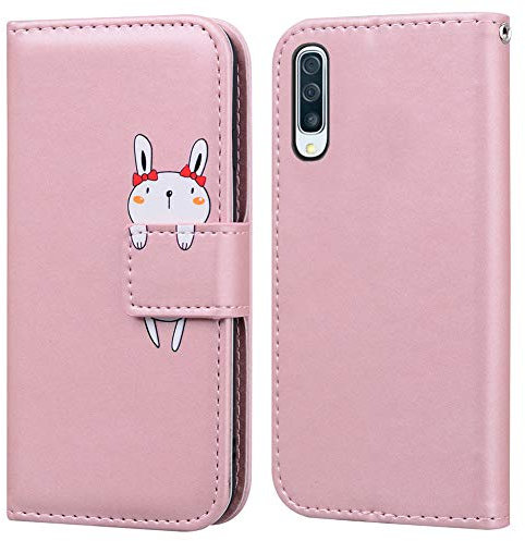 Ailisi Coque pour Samsung Galaxy A50/A30S/A50S, Mignon Cartoon Animal Lapin Etui Portefeuille en Cuir PU Housse avec Fonction Stand, Fermeture Magnétique, Emplacements de Cartes -Or Rose