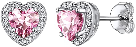Suplight Orecchini Argento Rosato Cuore Orecchini con Pietra Ottobre Accessori Eleganti Con Confezione Regalo