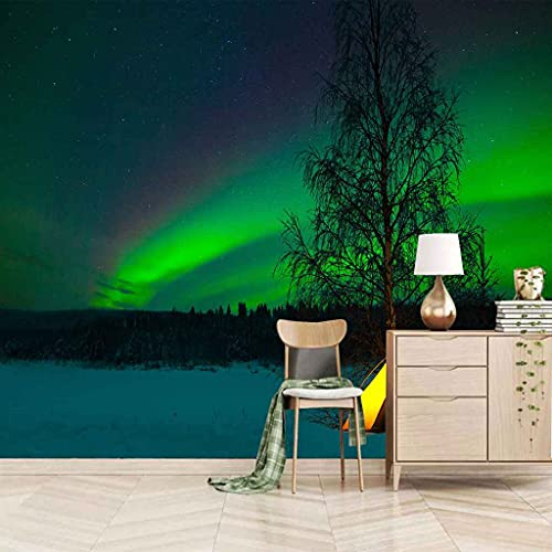 FVGKYS 3D Tapete Art Wandbild Fototapete Für Wohnzimmer Schlafzimmer Küche Kinderzimmer Grüne Nordlichter Selbstklebend Aufkleber Poster Hintergrund Dekoration Benutzerdefinierte 150x105cm