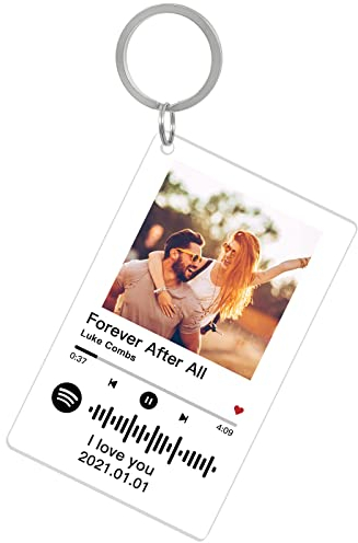 Injoyser Personalised Spotify Code Keychain Plague, Custom Engraved Acrylic Song Album Cover with Photo, Customized Music Picture Keyring, 1 pack, S