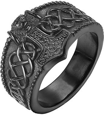 Joliernelle Herren Ring Schwarz Thors Hammer Edelstahl Nordischer Wikinger Schmuck Größe 69
