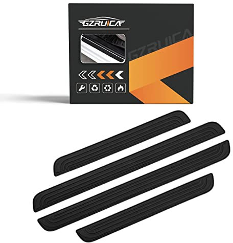 GZRUICA Door Sill Protectors - Welcome Door Sill Stickers, Kick Plates, Decorative Modeling Accessories - Fits Most Cars, No Pattern, Full Black Base, PVC Rubber, 4pcs/Set