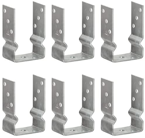 vidaXL 6x Pfostenträger U-Form Pfostenlasche U-Pfostenträger zum aufdübeln mit Sicke Feuerverzinkt Silbern 9x6x15cm Verzinkter Stahl