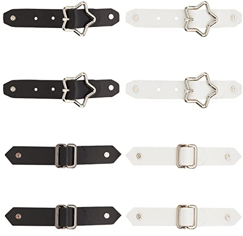 FINGERINSPIRE 8 Sets 2 Stile Leder zum Annähen Knebelverschlüsse Schwarz und Weiß Druckknopf zum Annähen Dufflecoat-Schnalle Rechteck und Stern Metall-Lederverschluss Verschlüsse für Frackjacke
