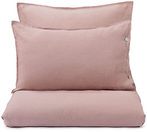 URBANARA Bettdeckenbezug Bellvis – 155cm x 220cm, Blasses Rosa, 100% europäisches Leinen – Leinenbettwäsche, Sommerbettwäsche