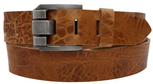 AnnaMatoni Herren Leder Gürtel in Premium Rindsleder Pflanzlich gegerbtes Leder 3,5mm stark mit Metall Dorn Schließe in grau 4cm breit Herren Ledergürtel (Natur 640, TW90 - Gesamtlänge 105cm)