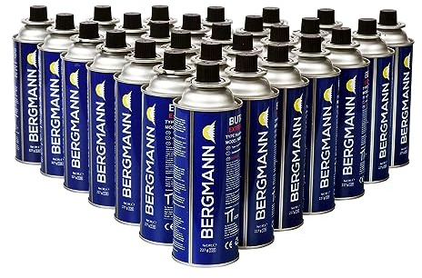 Bergmann Gaskartuschen 227g ideal für Gaskocher, Gasheizung, Gasbrenner I Butan Gaskartusche Typ MFS – 1A I Campingkocher Bunsenbrenner Gaskocher (24 Kartuschen)