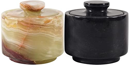 MARBLOUS KRAFTS Marble Green & Black 3.5 oz Salt Cellar, Trinket Box & Condiment Pots 3 X 3 Kitchen décor for Counter Mason Salt Pepper Bowls Salt Container, Butter Holder