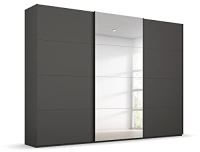 Rauch Möbel Beluga-EXTRA, Schwebetürenschrank, Farbe Graphit, Breite 270 cm | Kleiderschrank mit Schwebetüren, Schiebetüren, 3-türig, mit Spiegel, für Schlafzimmer, Kinderzimmer, Wohnzimmer, Garderobe