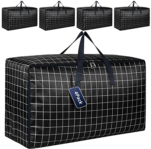Lot de 4 Grandes Boîtes de Rangement Extra Large avec Couvercles pour Déménagement, Robustes Sacs de Rangement avec Fermetures Éclair pour Vêtements, Solides Boîtes Organisatrices