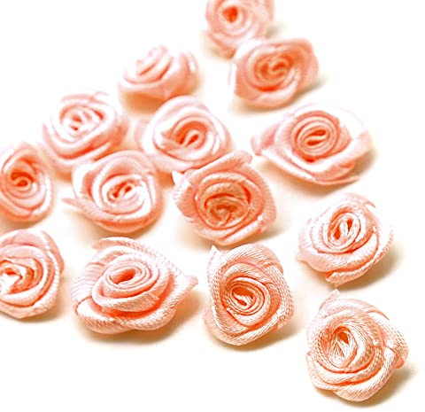 100 Stück Rosen 1.5cm kleine Kunstblumen Rosenköpfe Satinrosen Aufnäher Blumen Applikationen zum Basteln Patches Deko-Rosen Mini-Stoffrosen DIY Accessories Party Hause Hochzeit Dekoration,Sekt