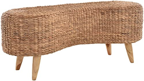 Krines Home Schmale Sitzbank für Flur und Diele Bänkchen Wasserhyazinthe Bank Holz Natur (Welle)