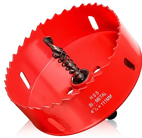 ITOOLFIRM Hole Saw 4 3/8” (111mm) for Wood, HSS Bi-Metal Hole Cutter with Pilot Drill Bit for Recessed Lights, PVC Boards, Fiberglass and Vent Pipes