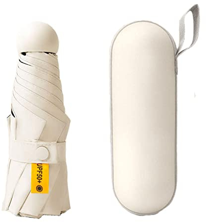 ZTENG Mini-Reiseschirm UV-Regenschirm Sonnenschirm für Sonne&Regen Klein Kompakt Tragbar Mit Etui 99% UV-Schutz (Beige)