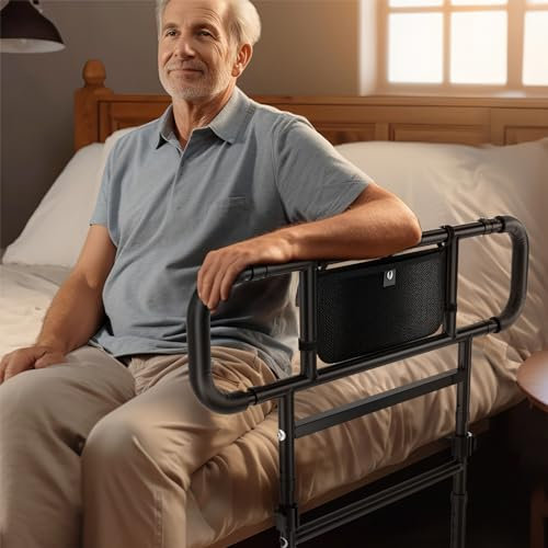 FORTEMOTUS Barandilla Cama Adulto, Ayuda para Levantarse en Cama con Asa, Patas Ajustables en Altura, Protección contra Caídas para Personas Mayores, L (Grosor Colchón 10-20 cm)