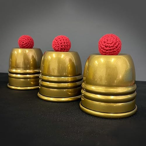 MOMOMAGE Super Cups and Balls (Brass/Aged) Magic Tricks Chop Cup Ball Appear Vanish Magic for Magicians Stage Close up Illusions Gimmicks Mentalism
