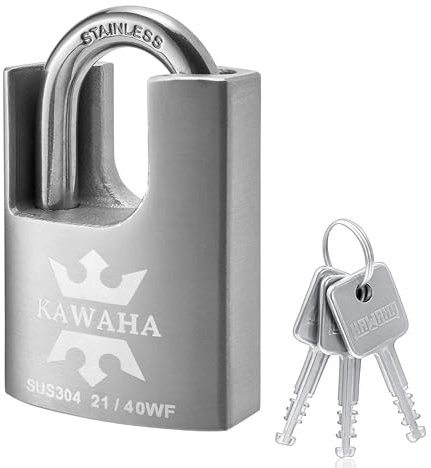 KAWAHA 21/40KD-3SK - Candado de acero inoxidable de alta seguridad con llave para uso en interiores y exteriores (resistente, antioxidante) (40 mm, llave diferente, 3 llaves de acero inoxidable)