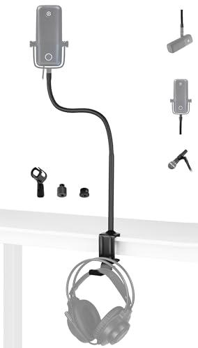 Wave 3 Mikrofonarmständer, 61 cm Klemmhalterung, Schwenkhalterung mit Kopfhörerhaken, kompatibel mit Elgato Wave 3, DX USB-Mikrofonen – Mikrofonständer mit 1/4 Gewinde, Clip und 3/8, 5/8 Adapter