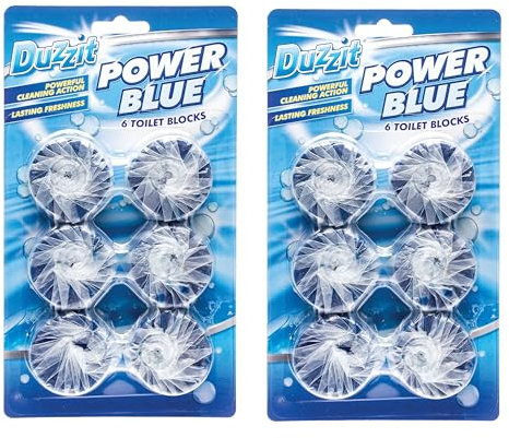 Toilet Block -Power Blue Blocks - White Bleach Blocks - Clean and Fresh Toilets by Duzzit (2, Power Blue Block)