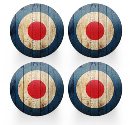 Lot de 4 Sous Assiettes Dessous de Verre Ronds RAF Effet Bois Mod Target Royal Air Force Badge Garçons Hommes Mancave Circle Boissons Décoration de Cuisine Moins de 10 Euros #81536