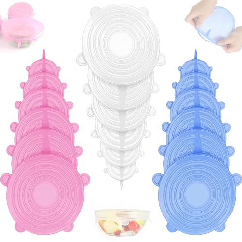 Tapas silicona ajustables cocina 18 uds flexibles y ajustables ecologicas reutilizables libres de BPA aptas para lavavajillas seguras para conservar