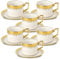 LETAOTAO Lot de 6 tasses à cappuccino avec soucoupes, tasses à café empilables en céramique et soucoupe avec bordure dorée, pour double expresso, tasses à thé, blanc