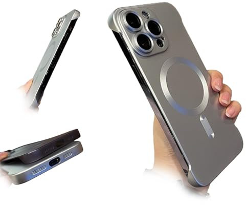 BOSONS Frameless Magnetic Adsorption Bare Phone Sensation Case, Metallic Paint Frameless Magnetic Phone Case, Ultra Thin Borderless Phone Case with Lens Protect (for iPhone 14Promax,Silver)