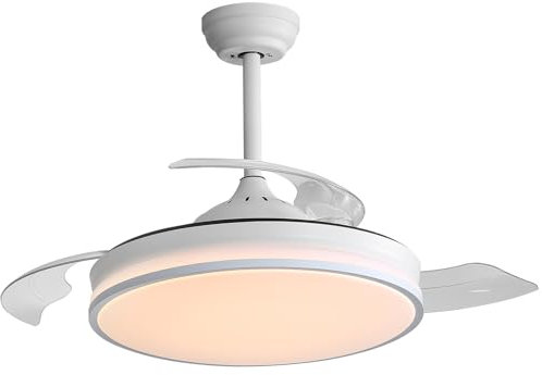 Jumoking Ventilateurs de Plafond avec Lumiere LED 47W, 106CM Ventilateur de Plafond Pales Rétractables, 3 Températures de Couleur Réglables,6 Vitesses, Minuterie, Moteur DC Réversible (White, 3 Lames)