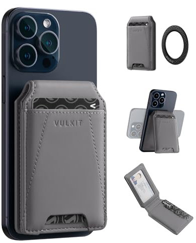 VULKIT Magnetic Wallet with Adapted Magnetic Ring, RFID Leather Card Wallet with 4 Card Slots Compatible with Magsafe Accessories, for iPhone 15/14/13/12 Series, Samsung Galaxy & Other Smartphones