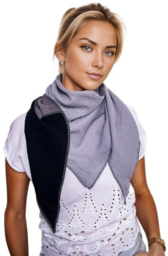 Scandi Linen Unglaublich Weich Musselin Tuch Damen, Musselintuch, Musselin Halstuch Damen (Grau-DunkelGrau-Schwartz)