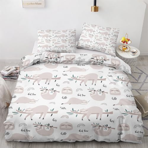 Bettwäsche 135x200 Niedliches Faultier - Wendebettwäsche - Bettbezug Set 2teilig mit 1 Kissenbezug 80x80 cm - Weiche Kuschelige Mikrofaser Bettwäsche-Sets mit Reißverschluss - T&J166